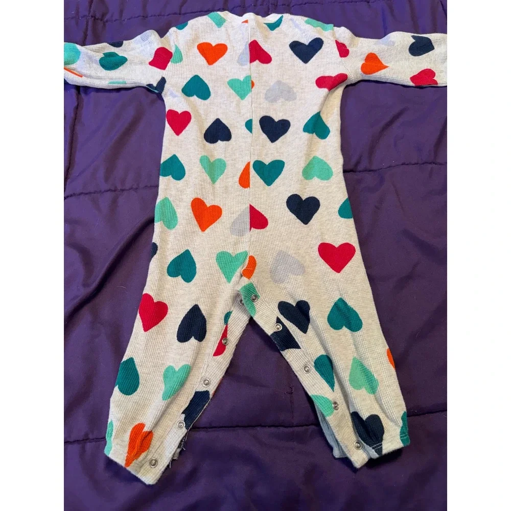Old Navy Kids Heart Print Thermal Waffle Knit Henley Romper Grey 18-24M